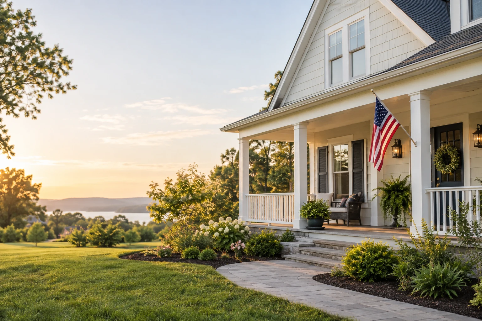 An inviting American home with a white front porch.